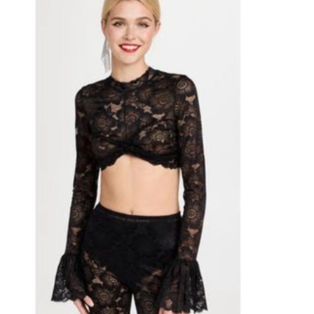Beaufille Cassia Black Lace Top with Bell Sleeve size Medium